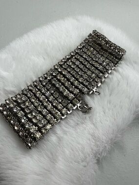 Vintage 8 Row Rhinestone Cuff Bracelet